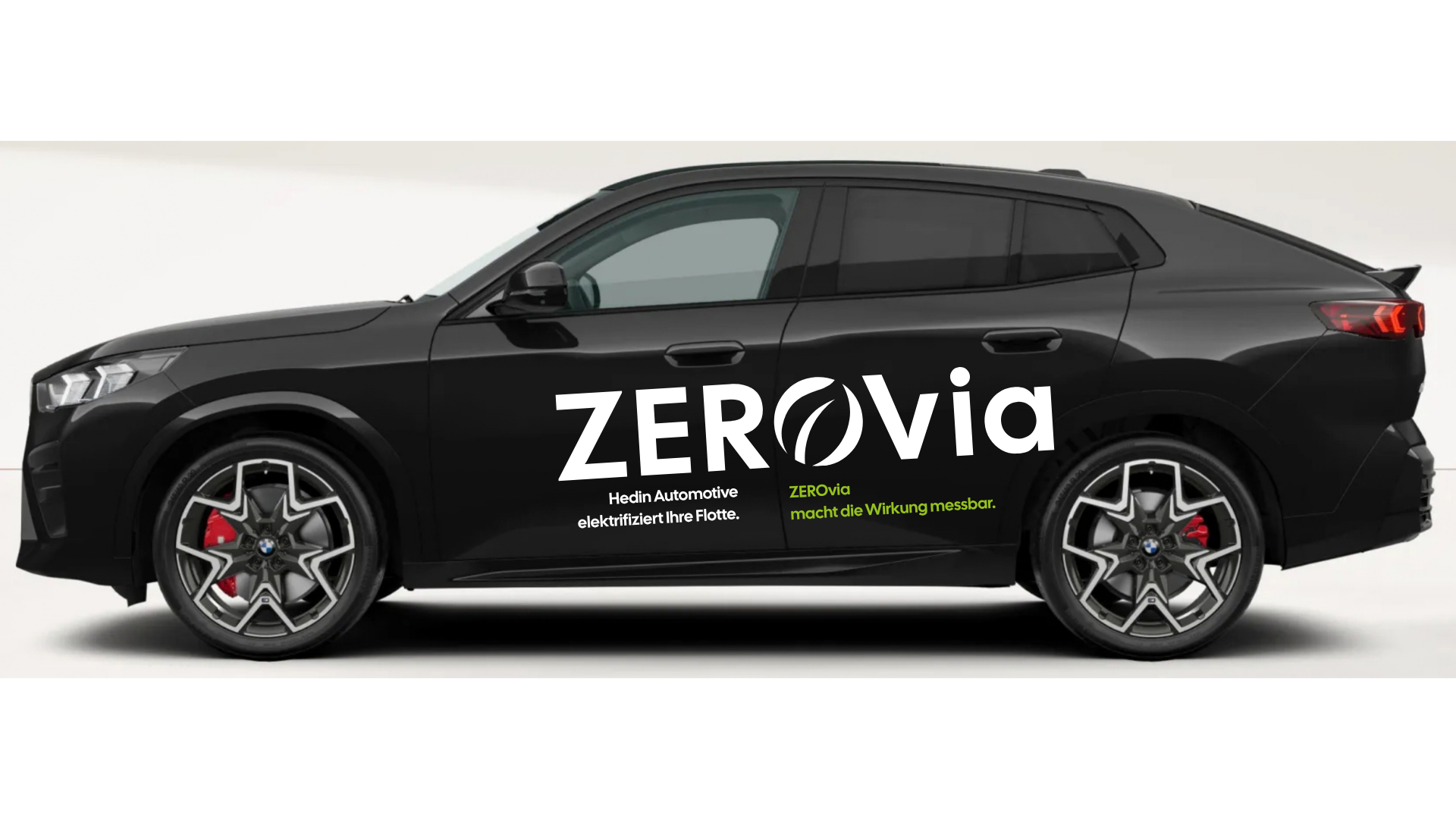 BMW iX2 mit ZEROvia-Beschriftung: Hedin Automotive elektrifiziert Ihre Flotte. ZEROvia macht die Wirkung messbar.